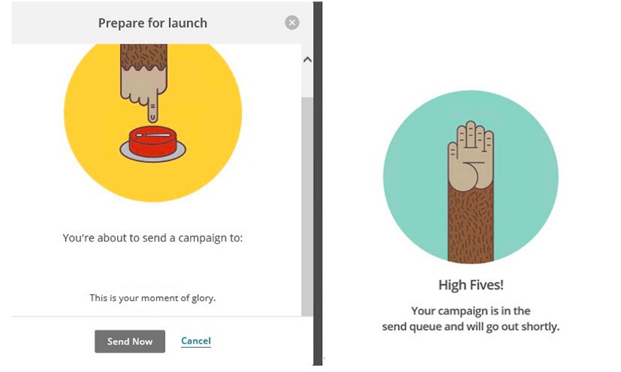 Mailchimp main de singe moment of glory et high fives