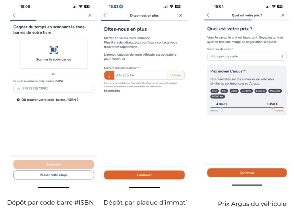 leboncoin annonces fonctionnalite plaque immatriculation ISBN livre